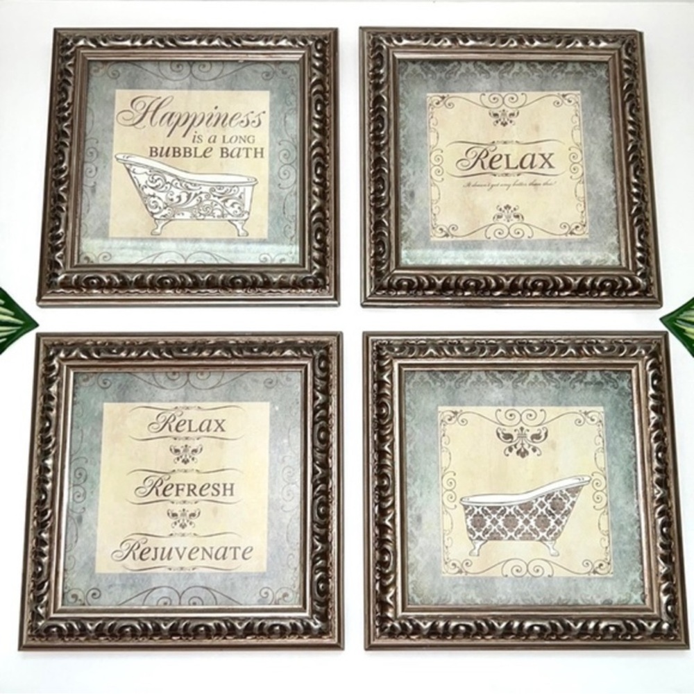 Vintage-Inspired Bath Art Set - Cream and Brown